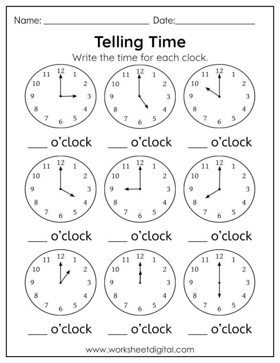 Analog Clock Worksheet: Telling Timethe Hour Free Printable inside Free Printable Time Worksheets For Kindergarten