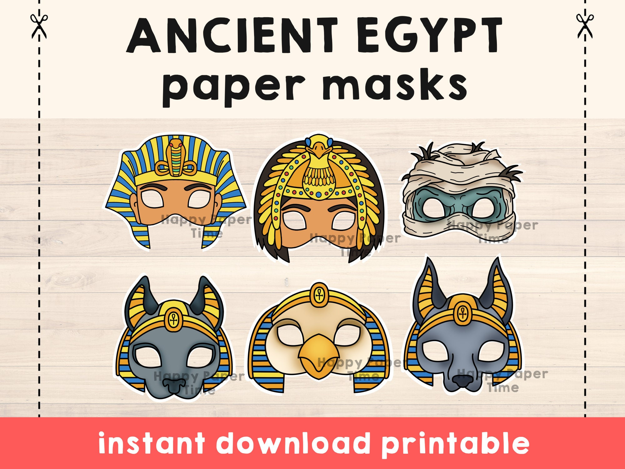 Ancient Egypt Masks Template Pharaoh Cleopatra Mummy Horus Anubis pertaining to Free Printable Egyptian Masks