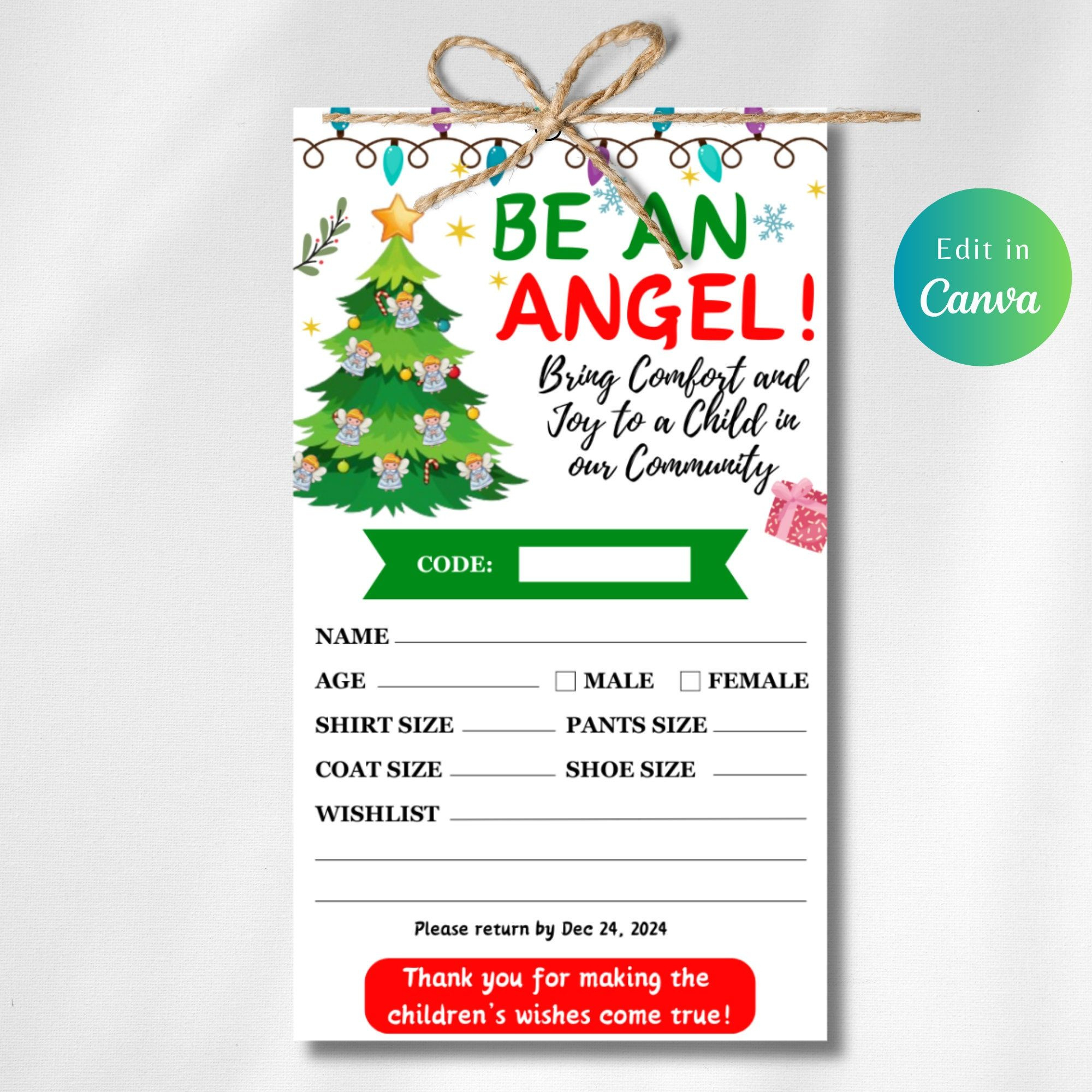 Angel Tree Tags Template - Shop On Pinterest pertaining to Free Printable Angel Gift Tags