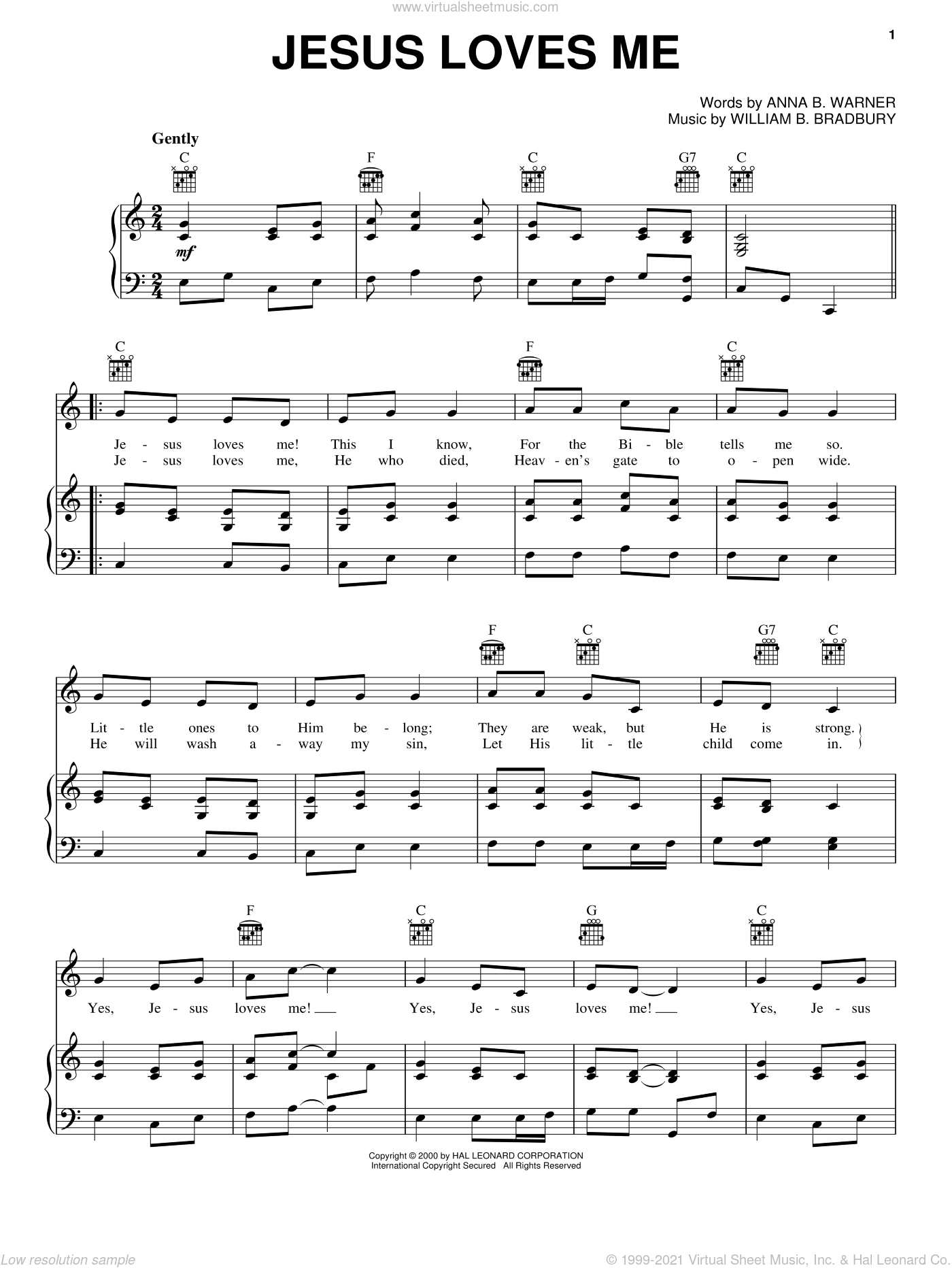 Anna B. Warner: Jesus Loves Me Sheet Music For Voice, Piano Or inside Free Printable Gospel Sheet Music For Piano