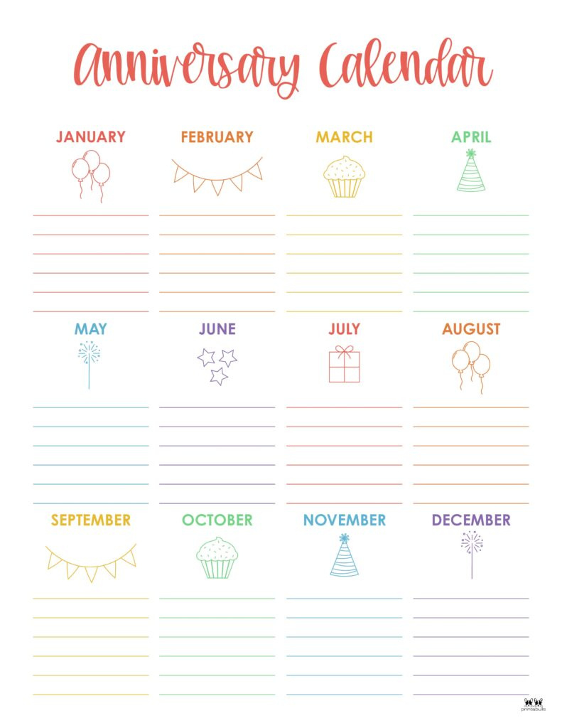Anniversary Calendars - 8 Free Printables | Printabulls regarding Free Anniversary Printables