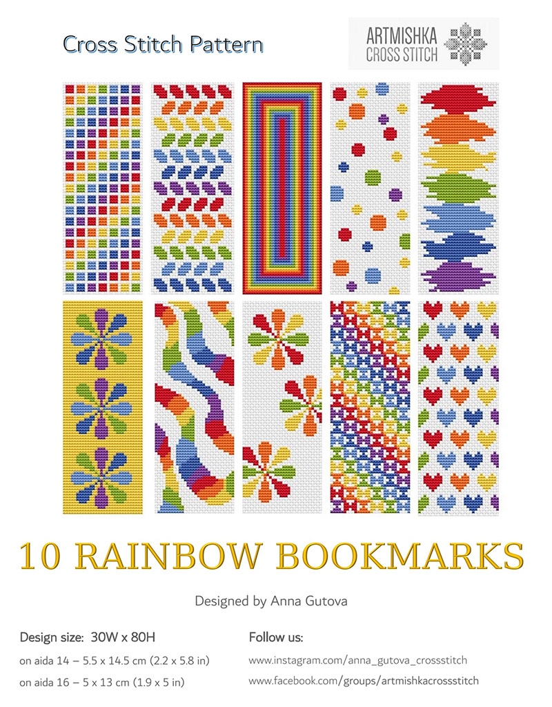 Artmishka Cross Stitch - Cross Stitch Bookmark Pattern - Set Of 10 Charts  Rainbow Bookmarks for Free Printable Plastic Canvas Patterns Bookmarks