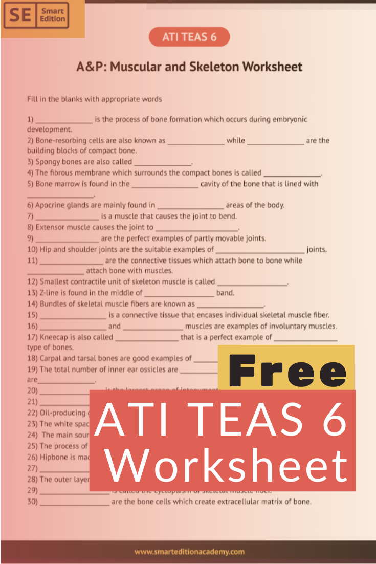 Ati Teas A&amp;amp;Amp;P Worksheet - Free Download ~ Smart Edition Academy pertaining to Free Printable Teas Practice Test Pdf
