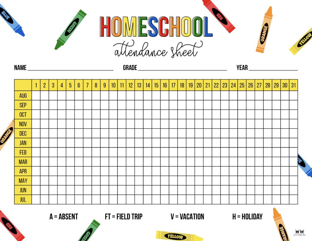 Attendance Sheets - 52 Free Printables | Printabulls in Free Printable Attendance Sheets For Homeschool