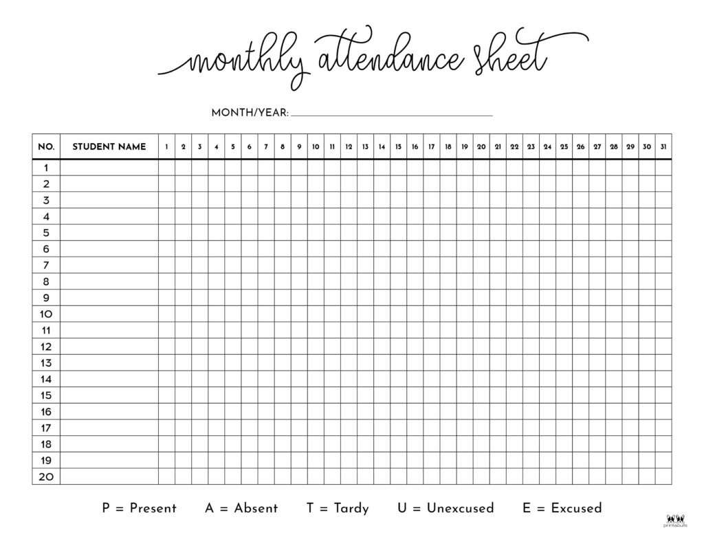 Attendance Sheets - 52 Free Printables | Printabulls regarding Free Printable Attendance Sheet