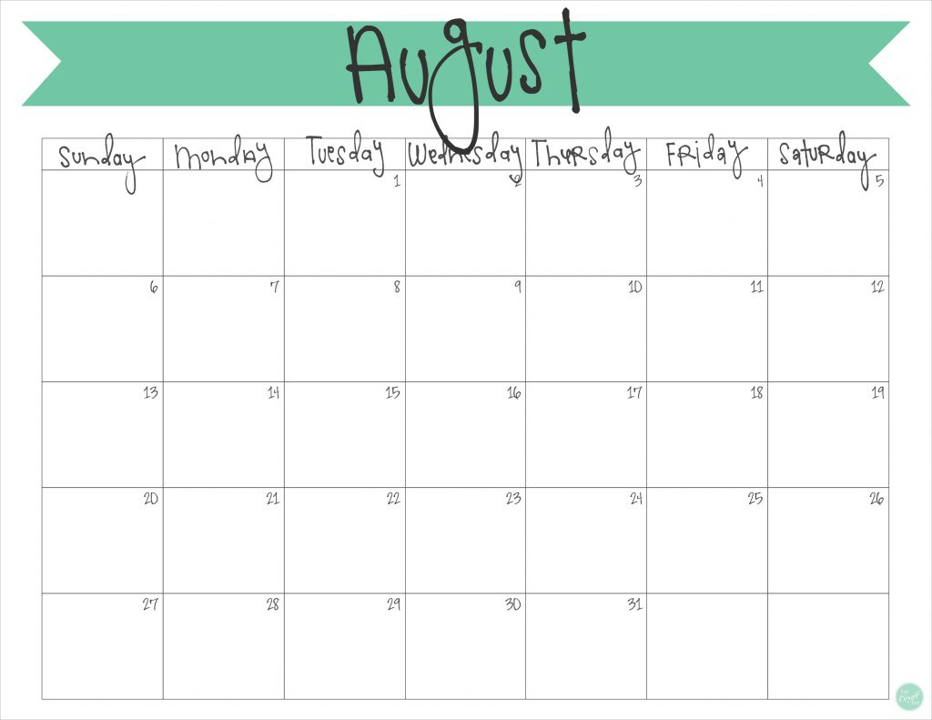 August 2017 Calendar - Free Printable | Live Craft Eat in Free Printable August 2017