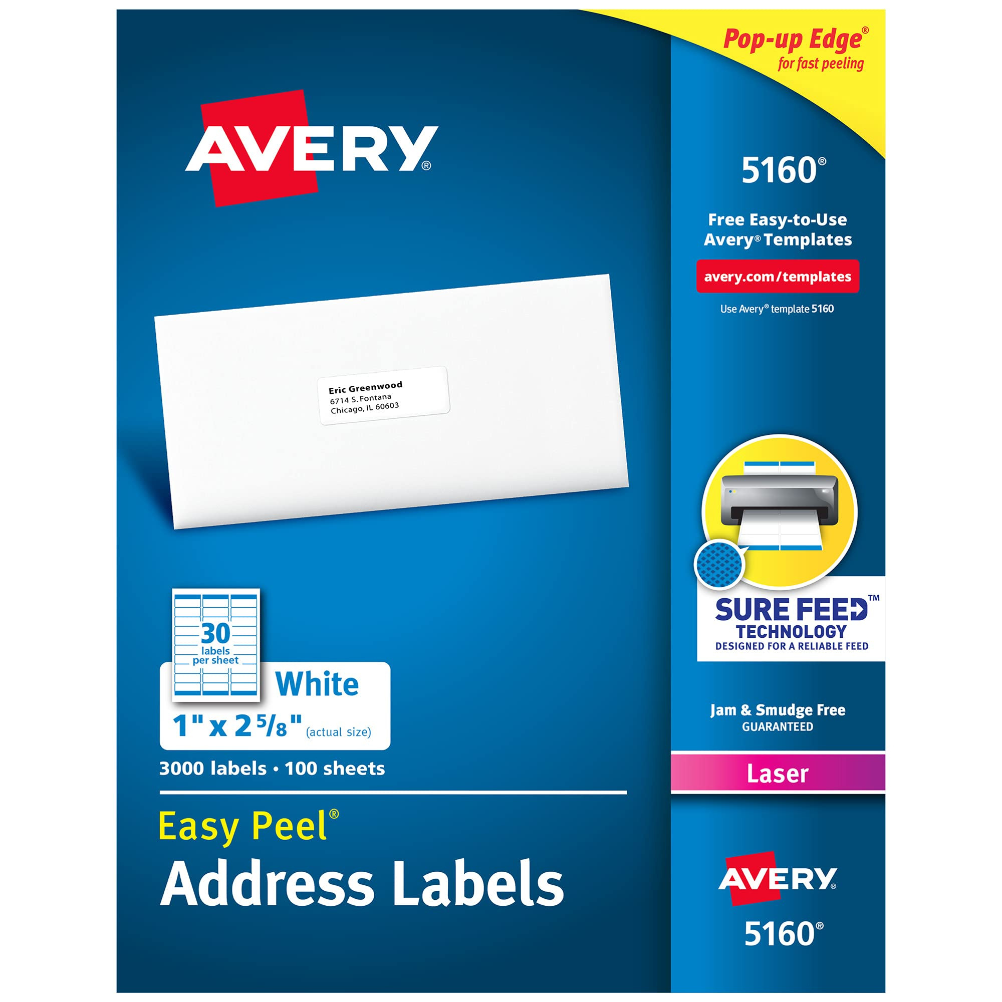 Avery 5160 Easy Peel Address Labels, White, 1 X 2-5/8 Inch, 3,000 regarding Free Printable Labels Avery 5160
