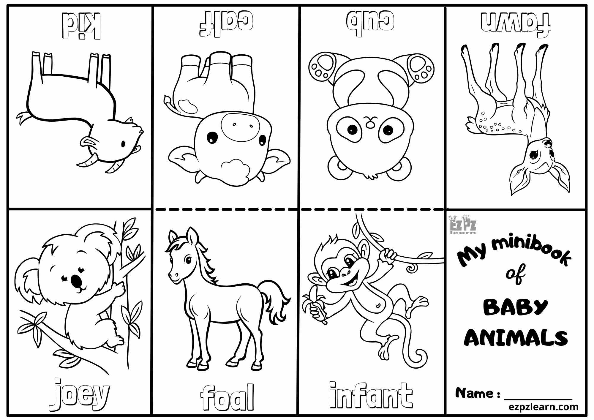 Baby Animals Vocabulary Mini Coloring Book For Kindergarten And for Free Printable Pictures Of Baby Animals