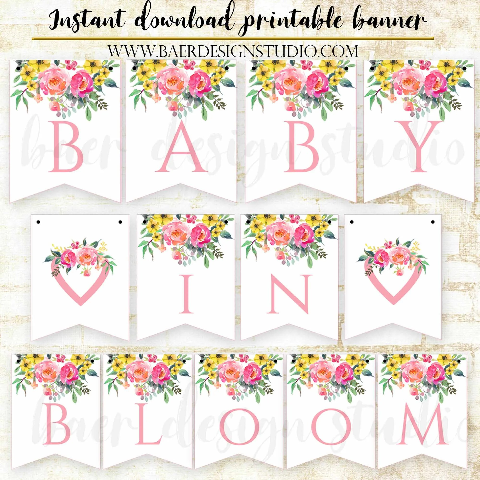 Baby In Bloom Printable Baby Shower Banner, Instant Download inside Free Printable Baby Shower Banner Letters