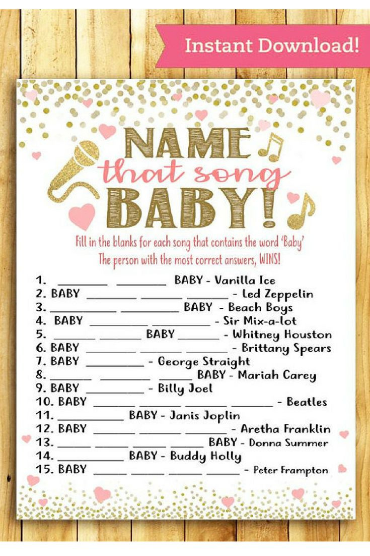 Baby Shower Game - Name That Song, Baby! - Coral Pink And Gold with Name That Tune Baby Shower Game Free Printable