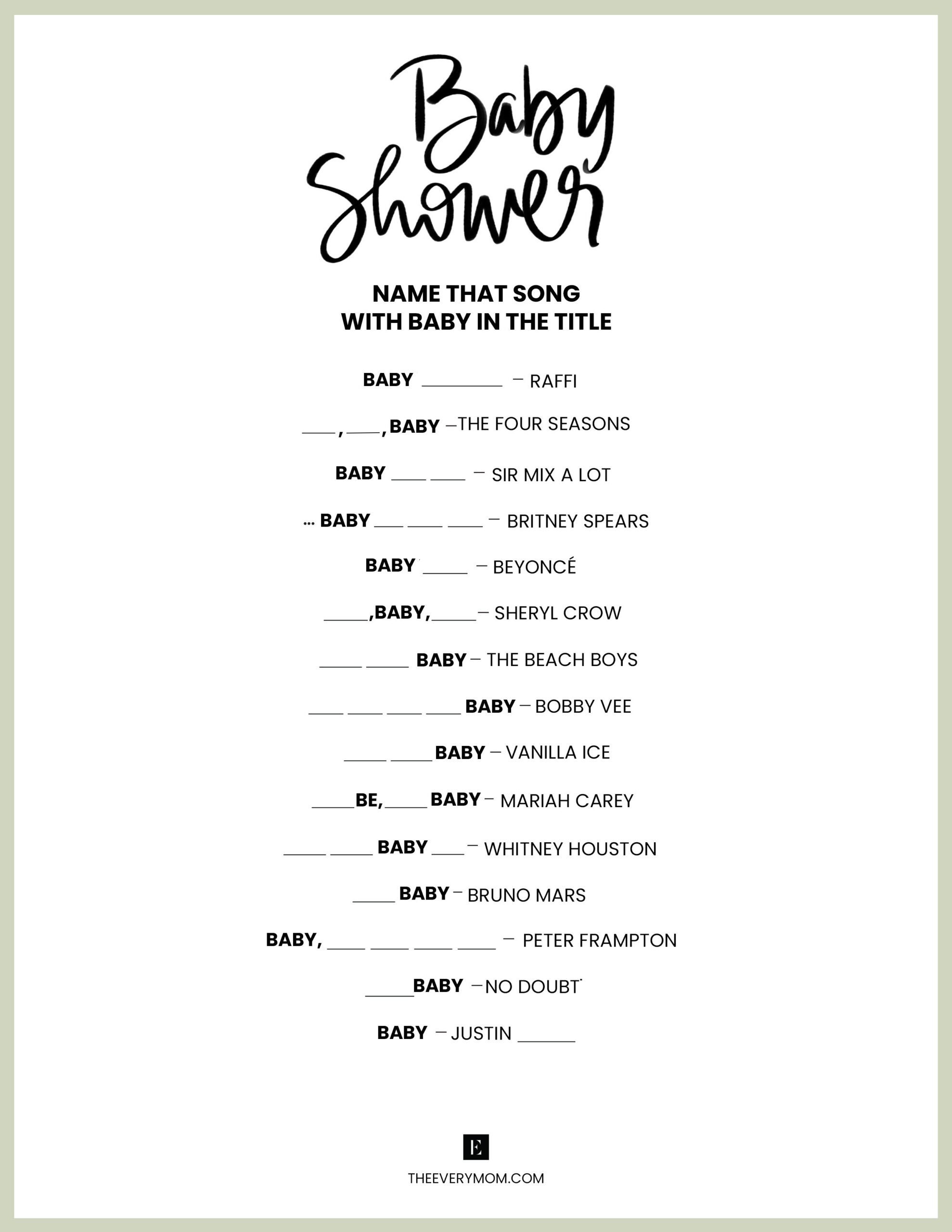 Baby Shower Games: 20 Fun And Unique Baby Shower Activities for Free Printable Online Baby Shower Games