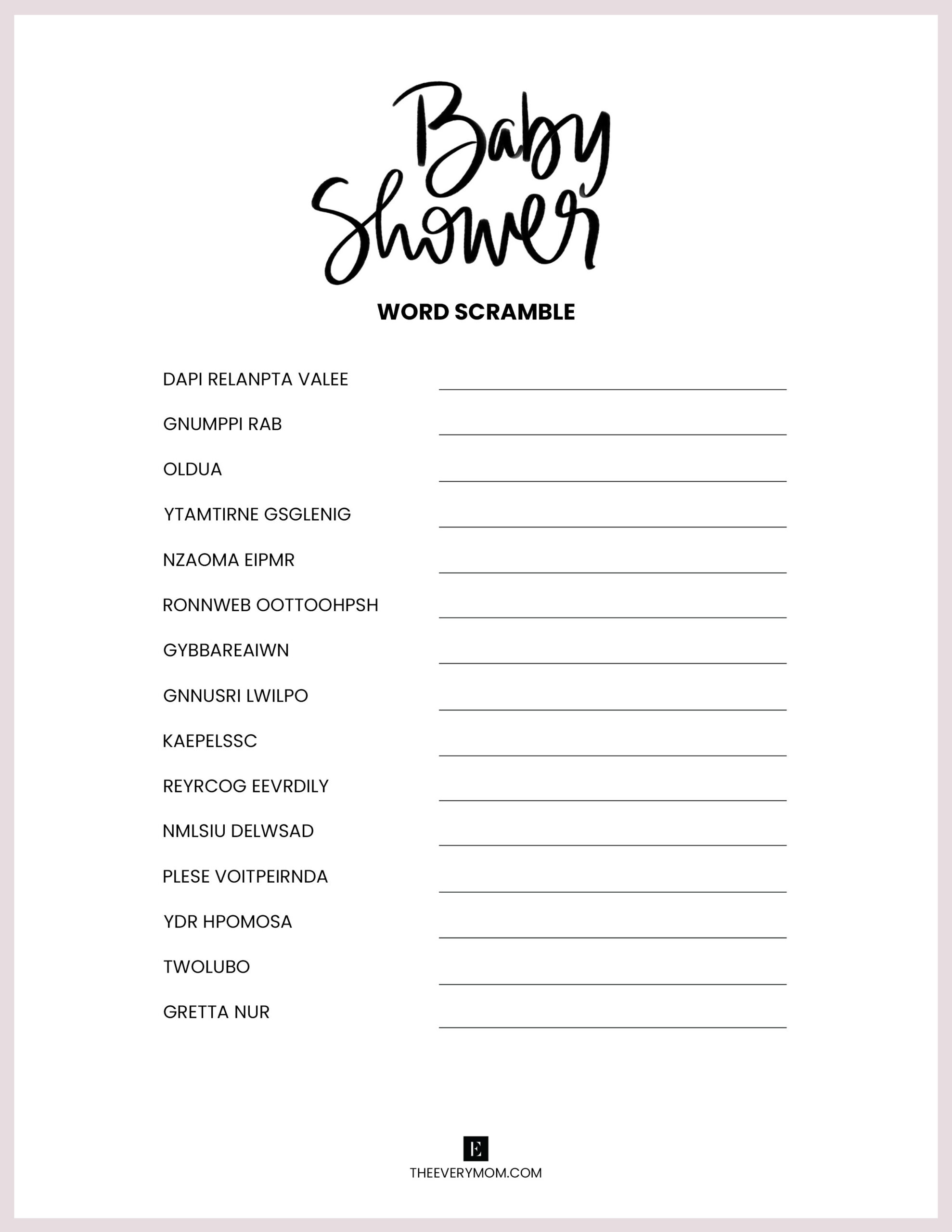Baby Shower Games: 20 Fun And Unique Baby Shower Activities within Free Printable Baby Shower Games Word Scramble