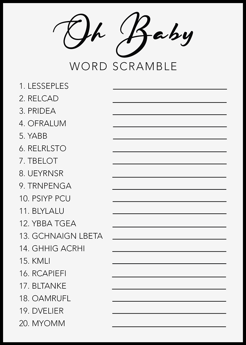 Baby Shower Games - Free Printables - Word Scrambles - regarding Free Printable Baby Shower Games Word Scramble