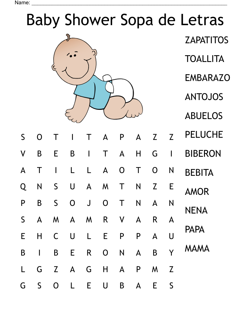 Baby Shower Sopa De Letras Word Search - Wordmint throughout Free Printable Baby Shower Games In Spanish