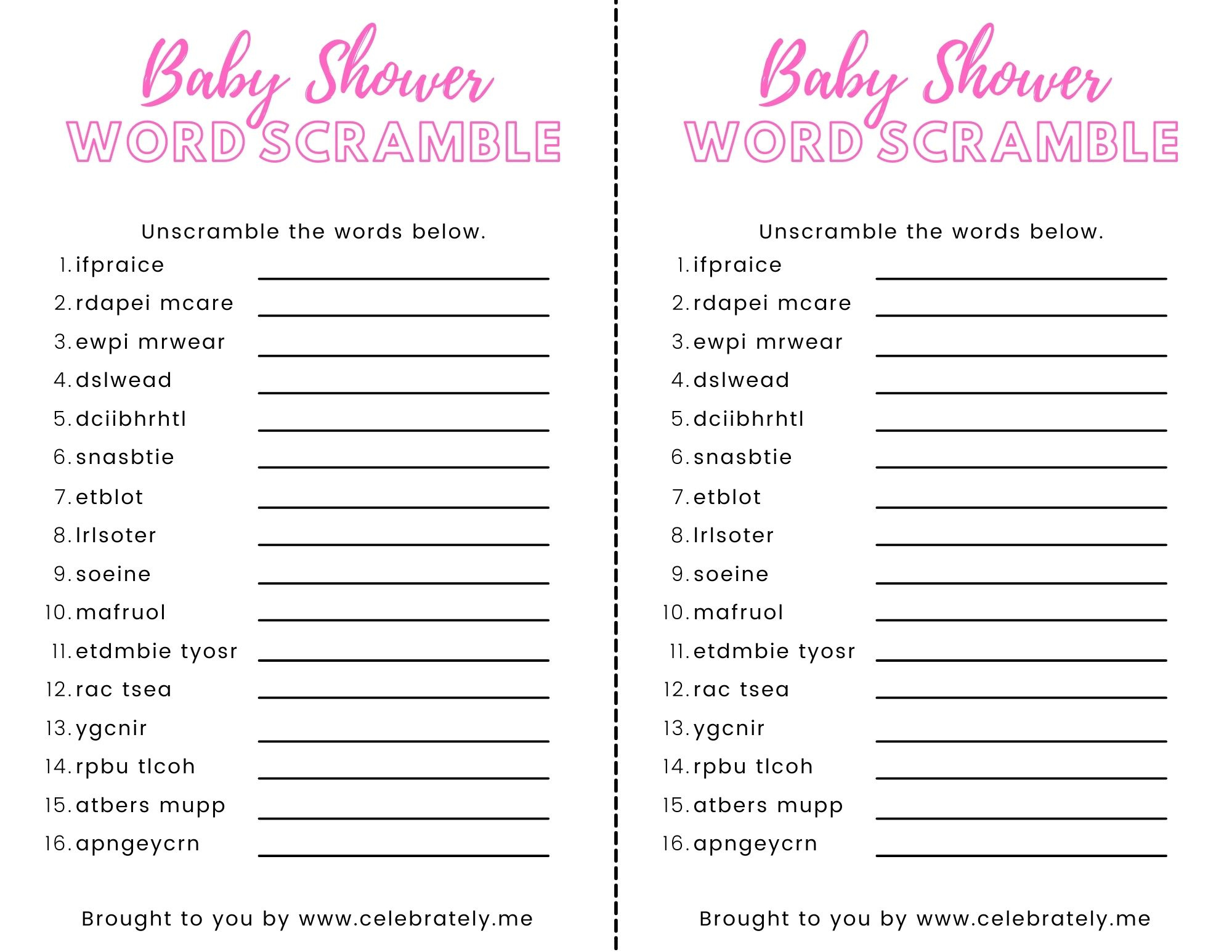 Baby Shower Word Scramble With Answers (4 Free Designs inside Free Printable Baby Shower Word Scramble