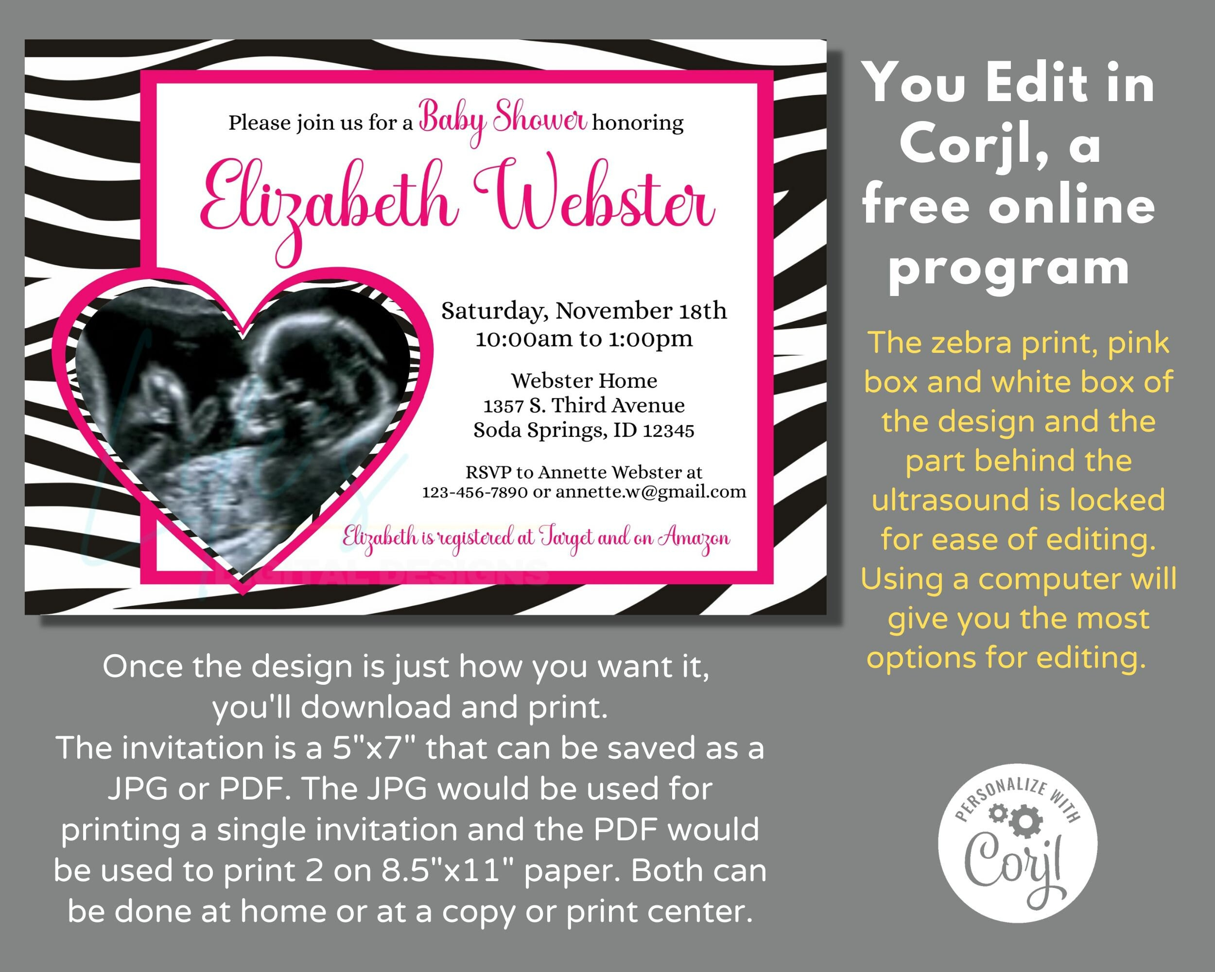 Baby Shower Zebra Print Hot Pink Invitation Template To Instantly pertaining to Free Printable Pink Zebra Baby Shower Invitations