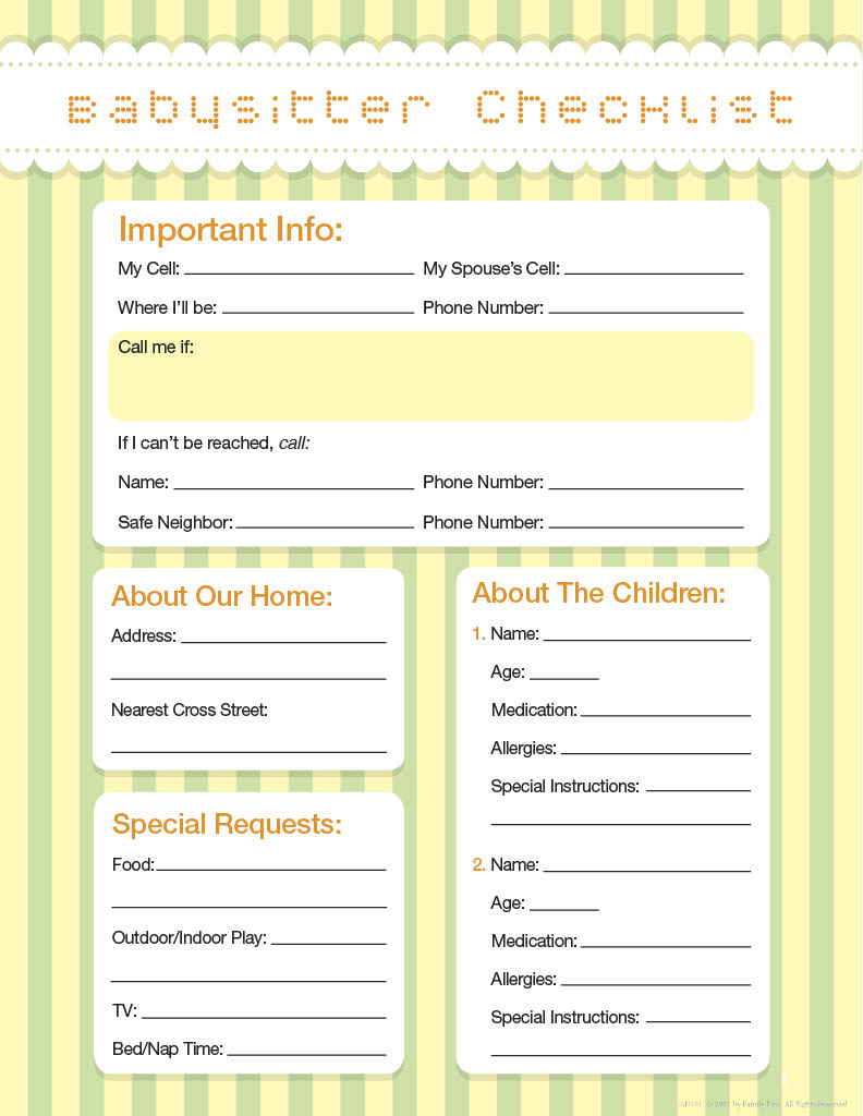 Babysitter Checklist - Imom within Babysitter Notes Free Printable