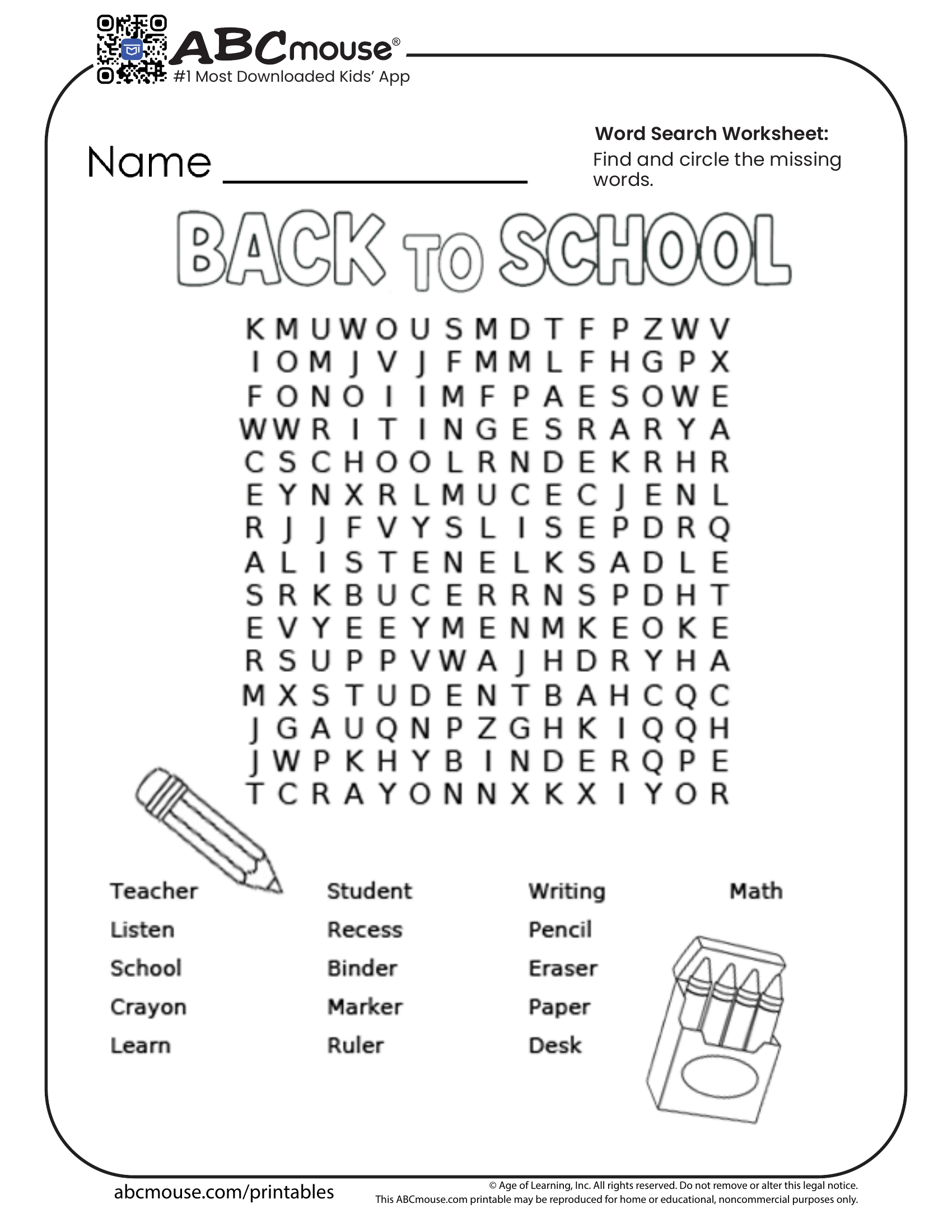 Back To School Worksheets For Kids | Abcmouse with regard to Free Printable Learning Pages