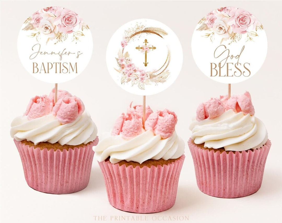 Baptism Cupcake Toppers, Christening Cupcake Toppers, Printable for Baptism Cupcake Toppers Printable Free