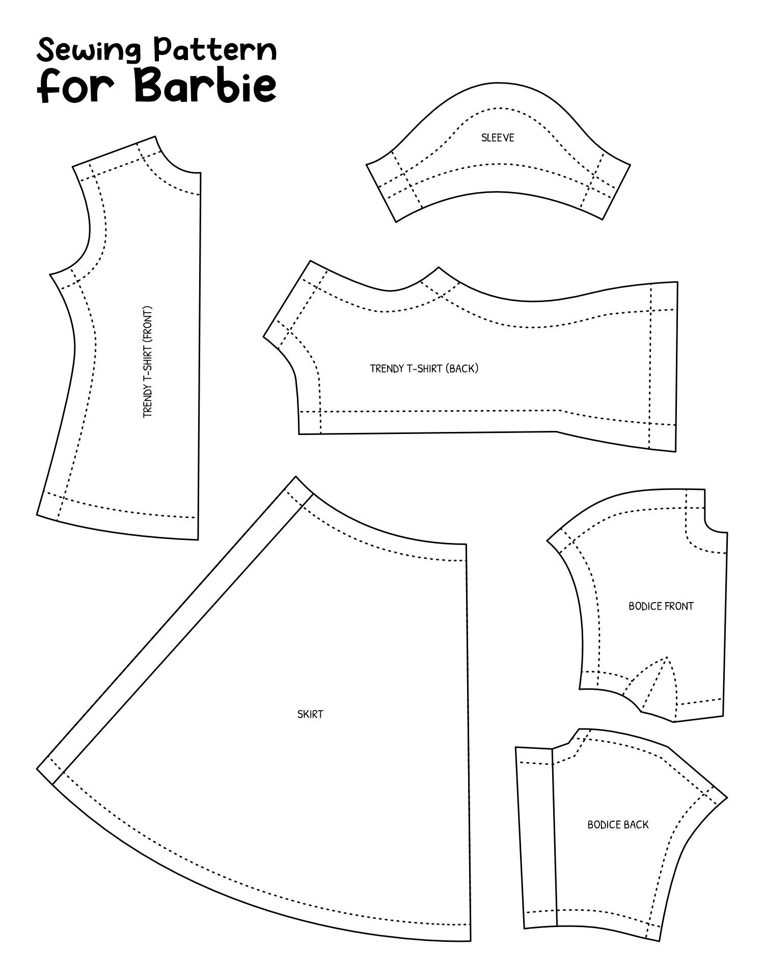 Barbie Clothes Templates - 20 Free Pdf Printables | Printablee with Free Printable Barbie Doll Sewing Patterns Template
