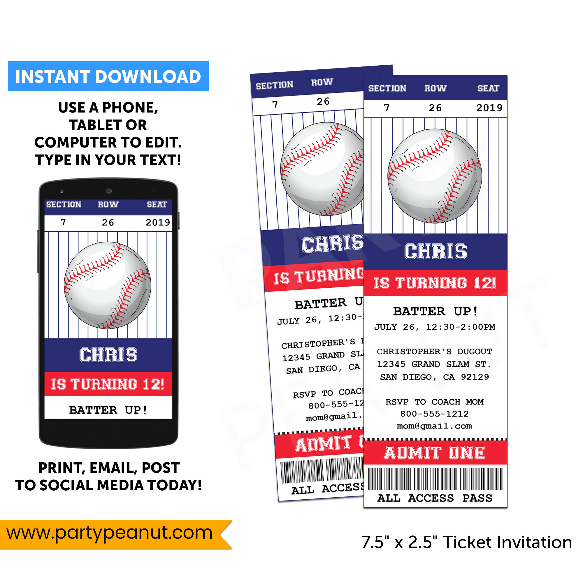 Baseball Ticket Invitation Party Printables - Party Peanut pertaining to Free Printable Baseball Ticket Birthday Invitations