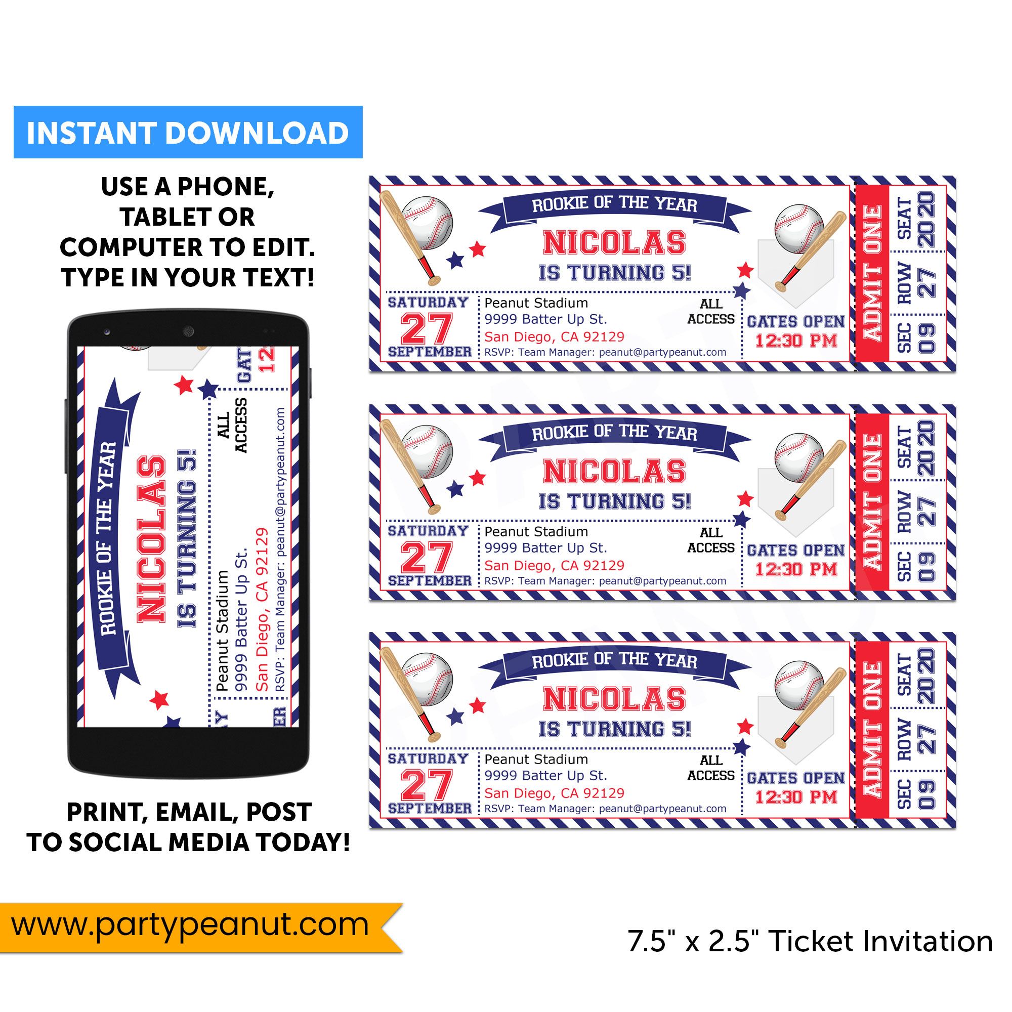 Baseball Ticket Invitations Party Printable - Party Peanut for Free Printable Baseball Ticket Birthday Invitations