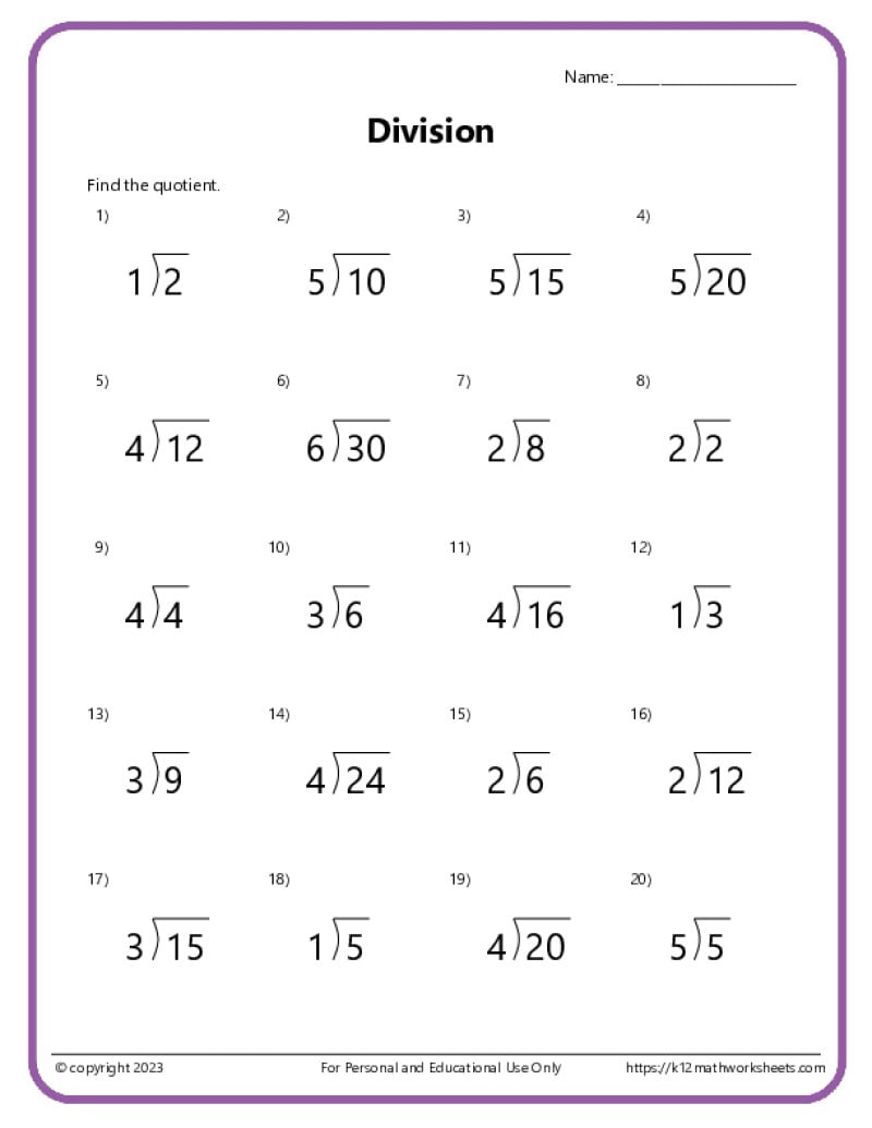 Basic Division Worksheets regarding Free Printable Long Division Worksheets 5Th Grade