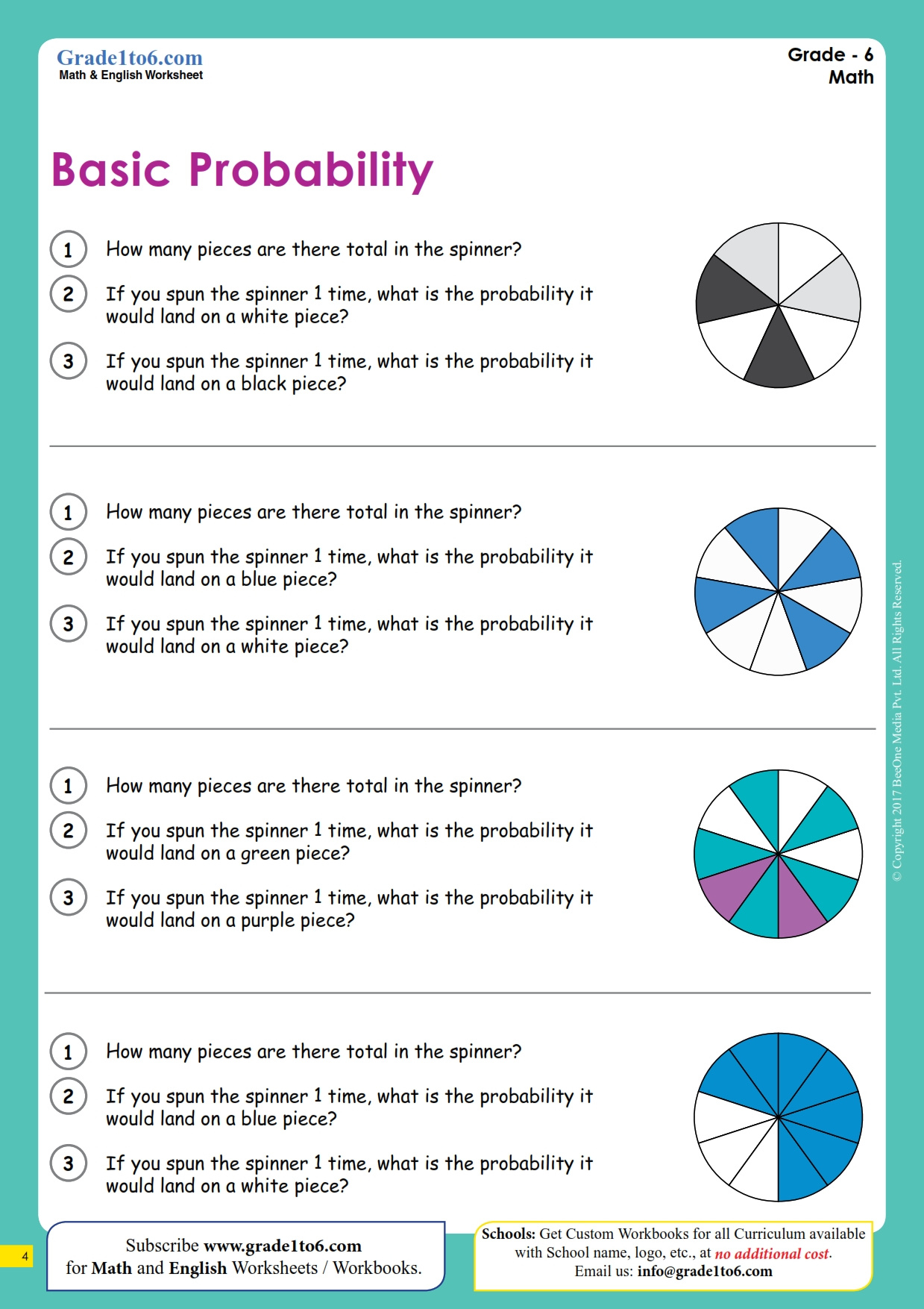 Basic Probability Worksheet | Grade1To6 - Worksheets Library regarding Free Printable Probability Worksheets 4Th Grade