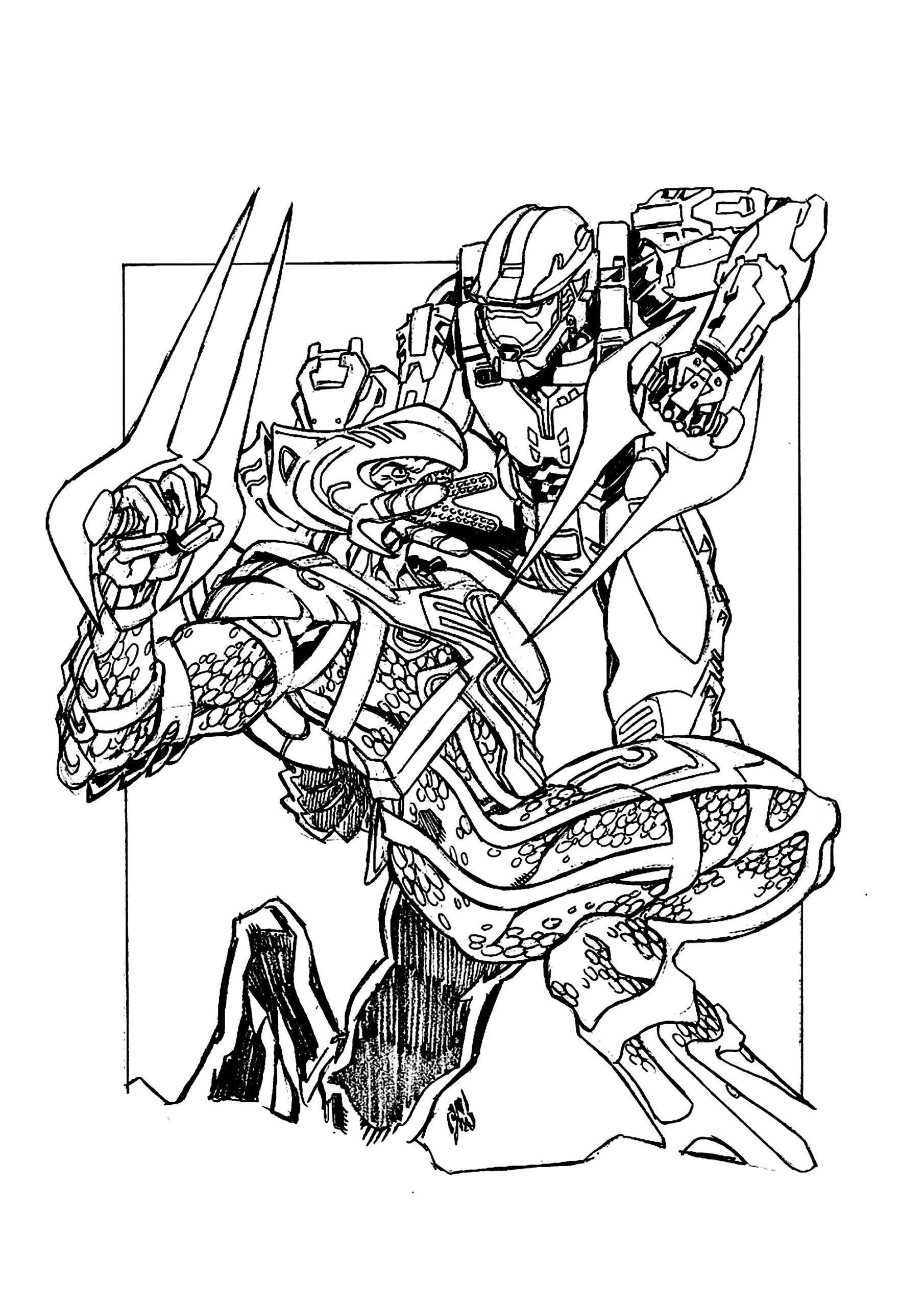 Battle Between A Soldier And An Alien - Halo Coloring Pages throughout Free Printable Halo Coloring Pages