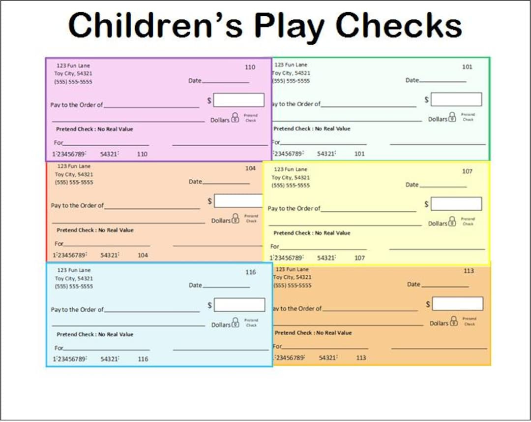 Bearbeitbare Kinderspiel Checks ~ Druckbare Pretend Play Checks ~ Spielzeug  Checks ~ Kinder Checks ~ Pretend Checks ~ Fake Checks ~ Dramatisches Spiel with Free Printable Play Checks