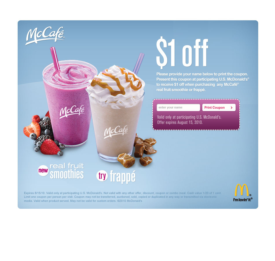 Beat The Heat! $1 Off Coupon For A Mccafe Frappe Or Smoothie with Free Mcdonalds Smoothie Printable Coupon