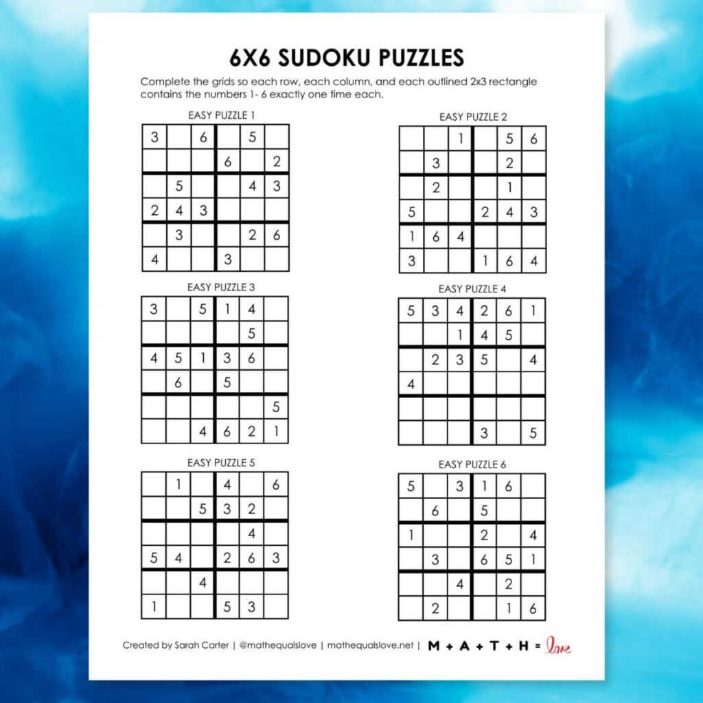 Beginner Sudoku 6X6 Printable Puzzles (Pdf) intended for Free Printable Sudoku 6 Per Page