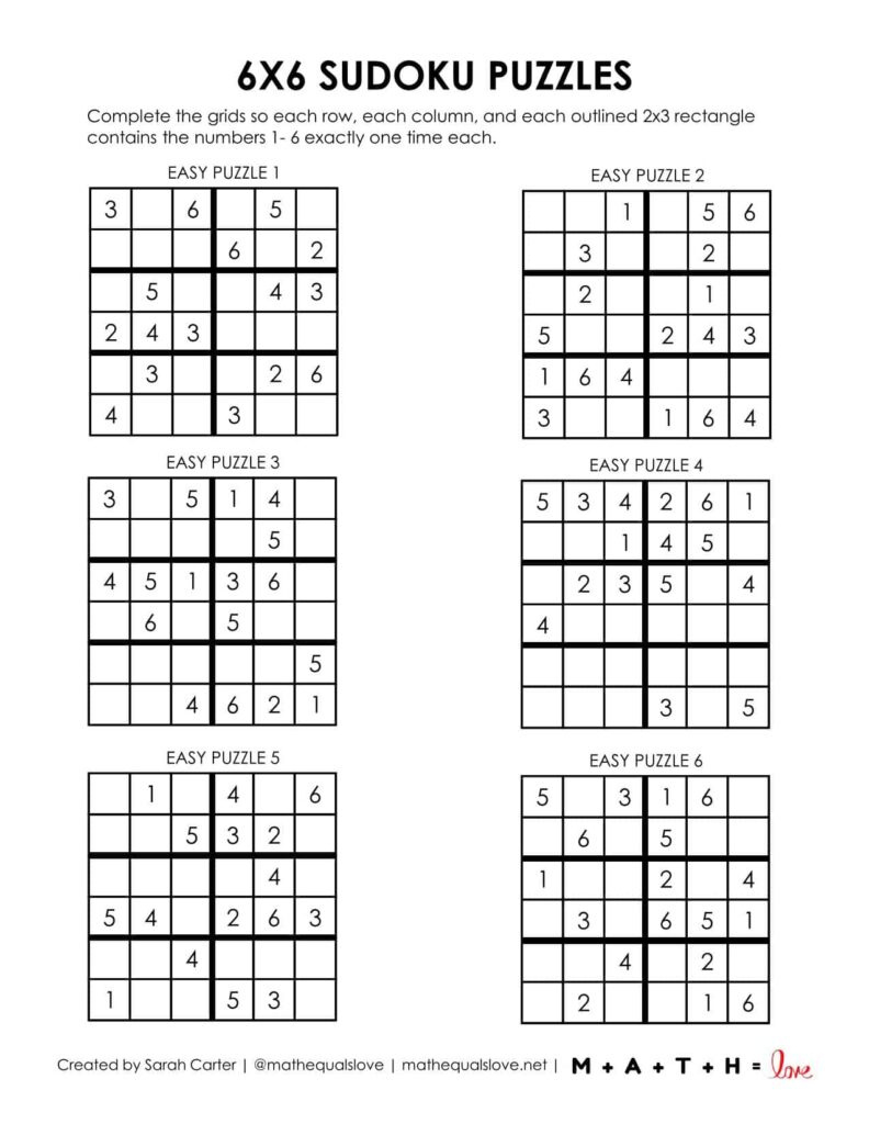 Beginner Sudoku 6X6 Printable Puzzles (Pdf) within Free Printable Sudoku 6 Per Page