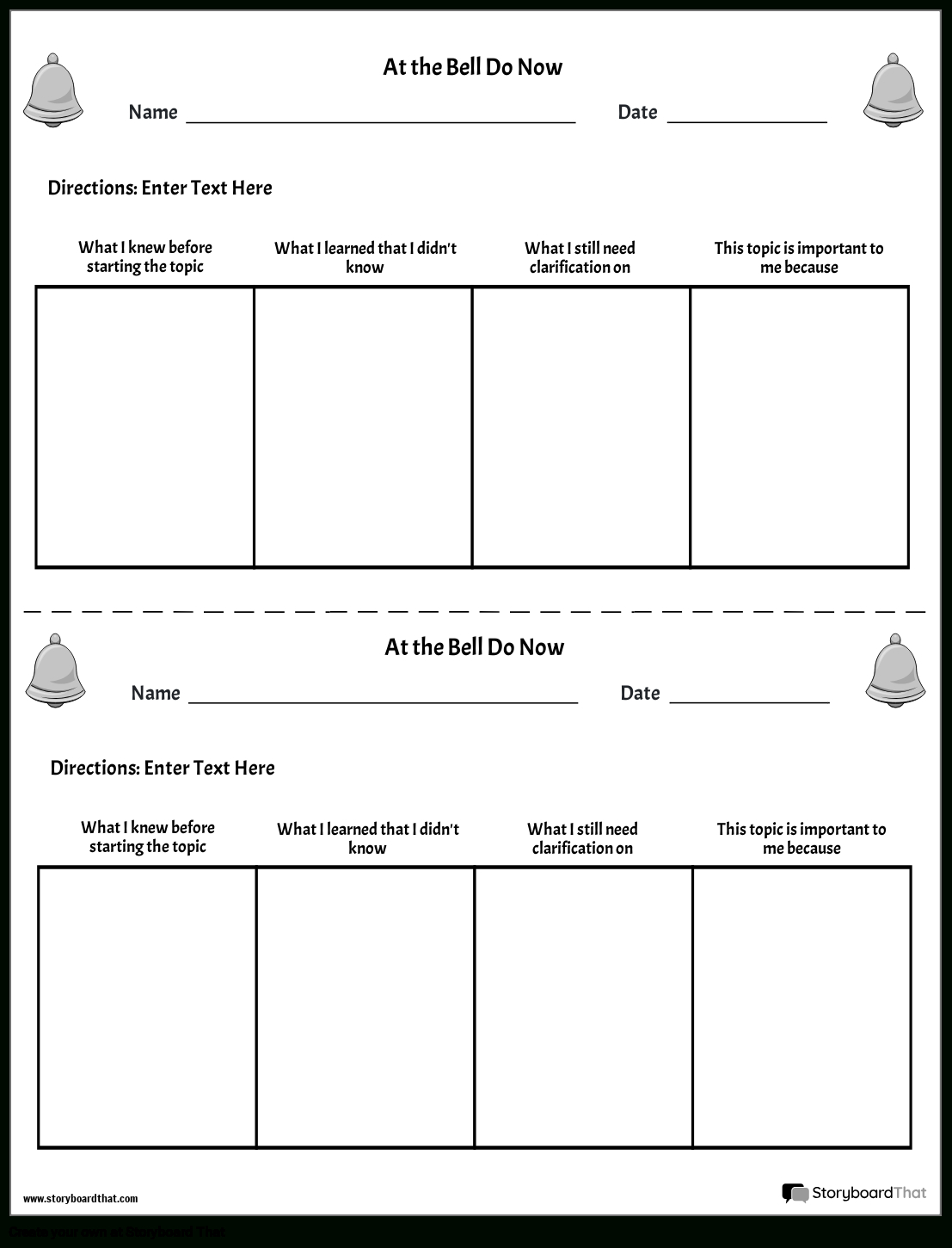 Bell Ringer Worksheets: Free Templates From Storyboard That intended for Free Printable Bell Ringers