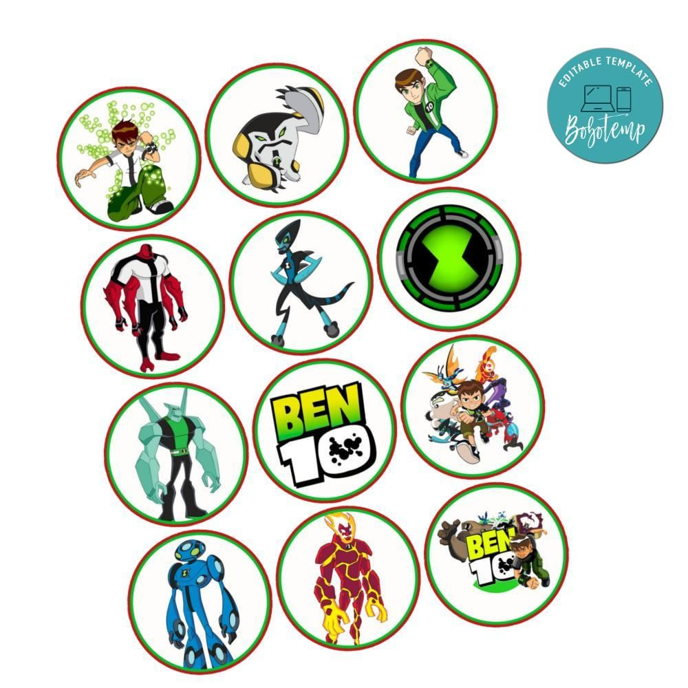Ben 10 Cupcake Toppers Template Printable Instant Download | Bobotemp for Free Printable Ben 10 Cupcake Toppers