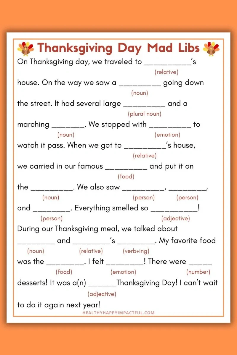 Best Thanksgiving Mad Libs Free Printable (Use It This Year!) in Free Printable Thanksgiving Mad Libs