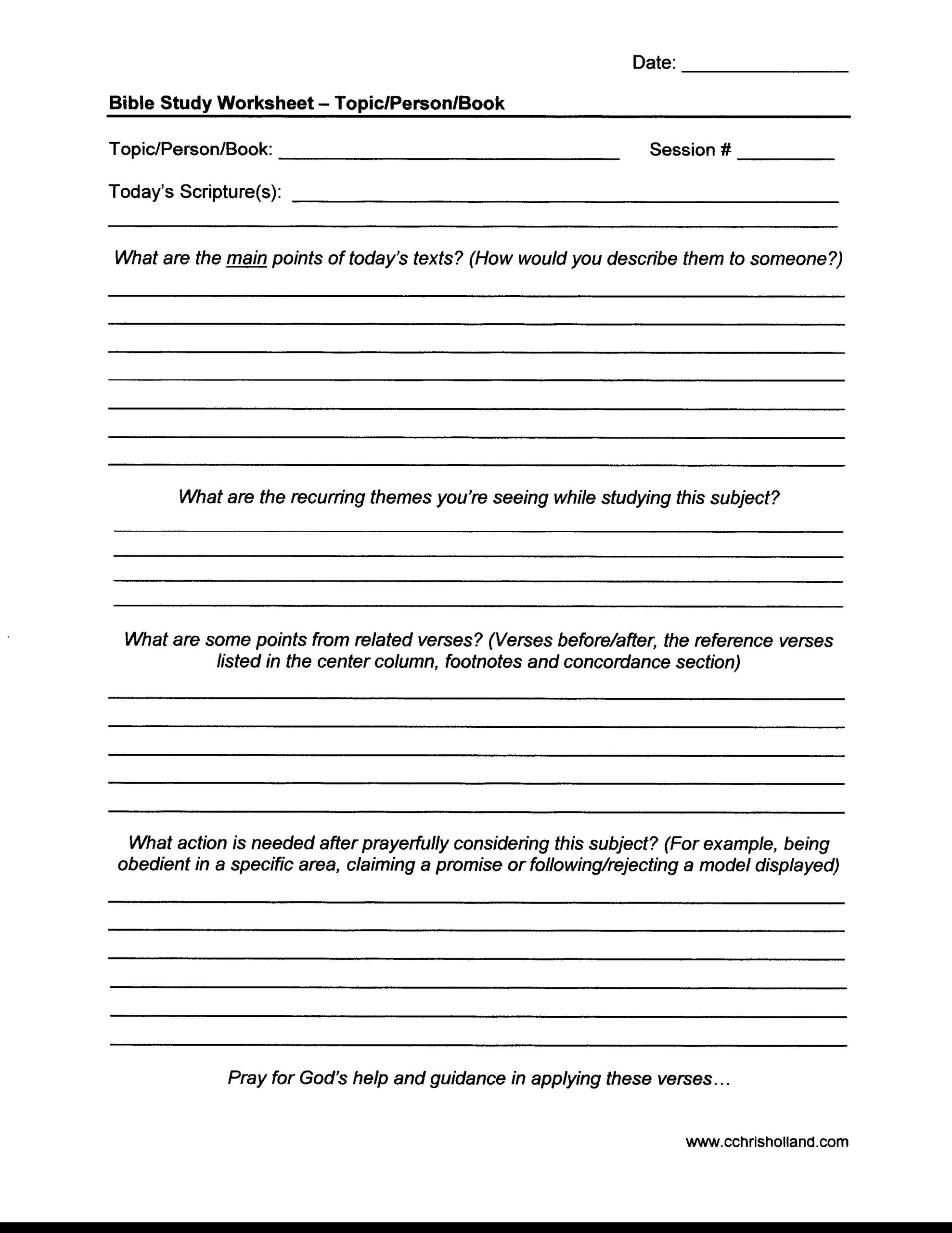 Bible Study Worksheets | Cchrisholland - Worksheets Library for Free Printable Bible Study Lessons For Adults