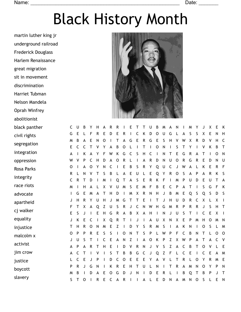 Black History Month Word Search - Wordmint throughout Free Printable Black History Month Word Search