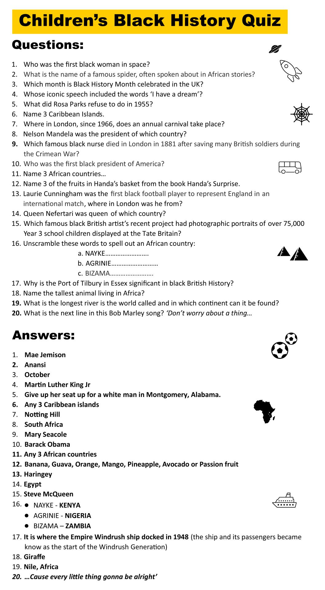 Black History Trivia Questions And Answers - 10 Free Pdf in Free Printable Black History Trivia Questions And Answers