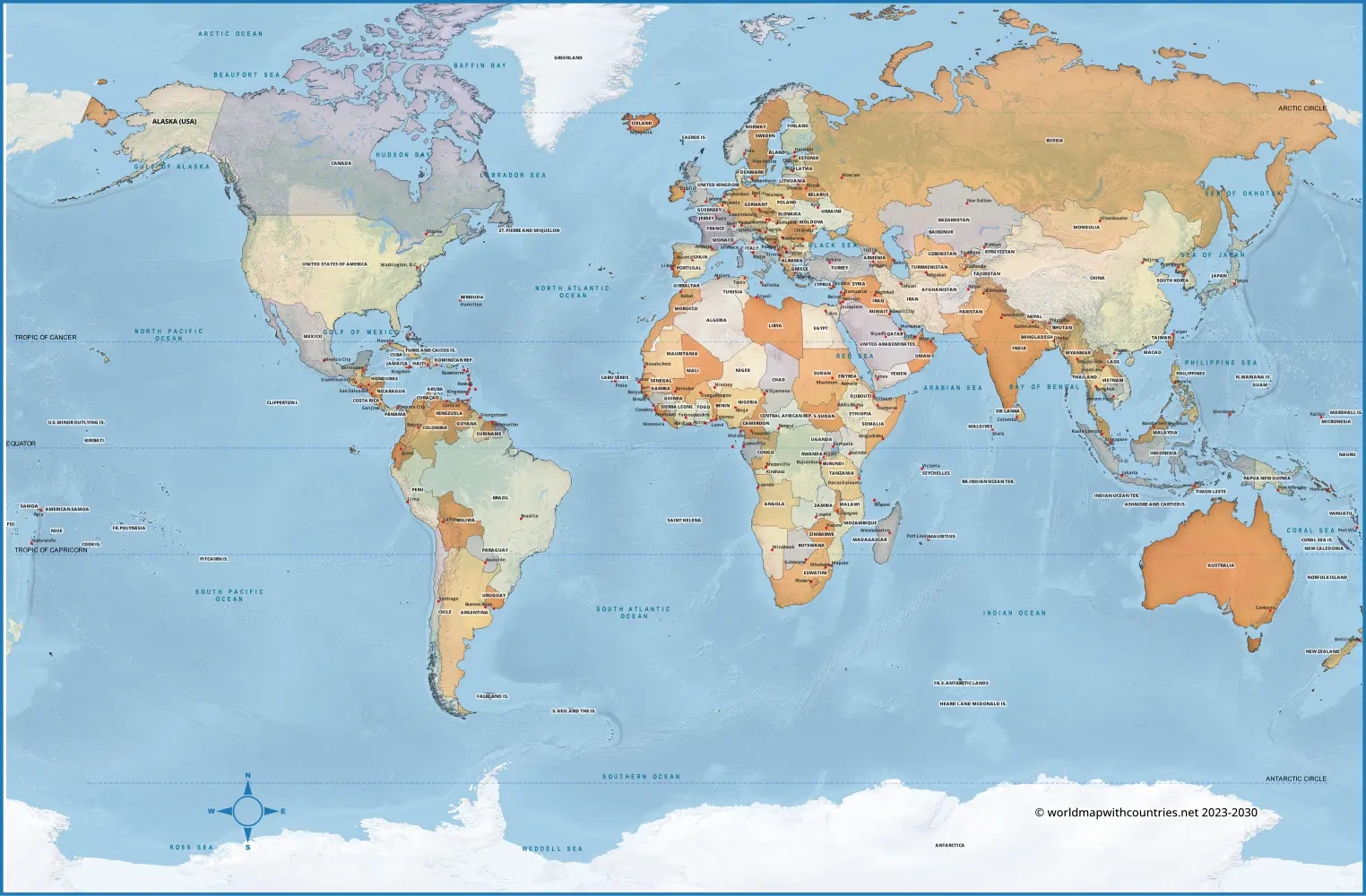 Blank Printable World Map With Countries &amp;amp; Capitals throughout Free Printable World Map With Countries Labeled