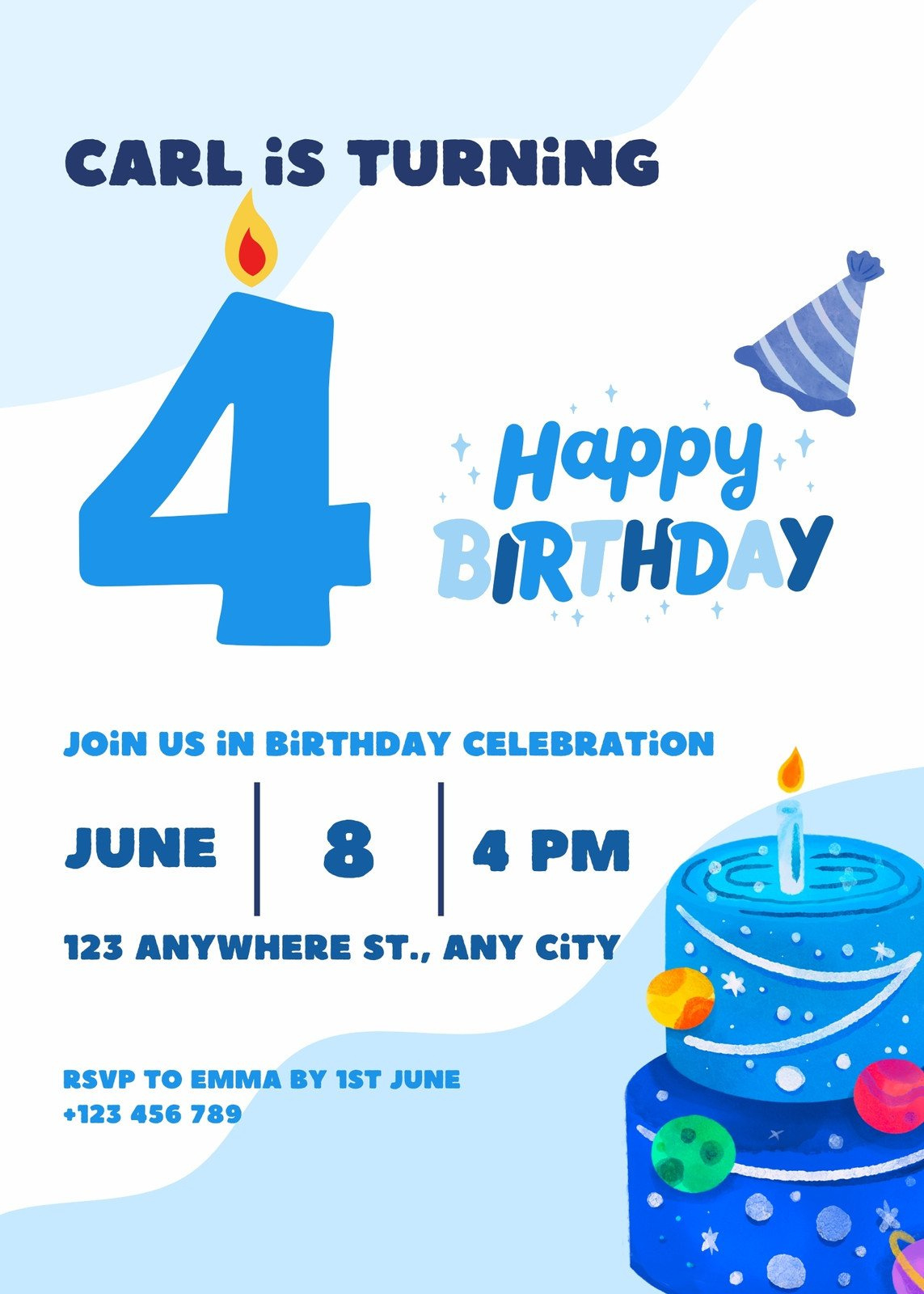 Blue Birthday Invitation within Free Printable Toddler Birthday Invitations