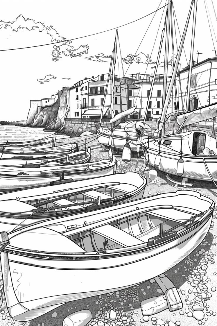 Boats In The Port Coloring Page (Free Printable) inside Free Printable Boat Pictures