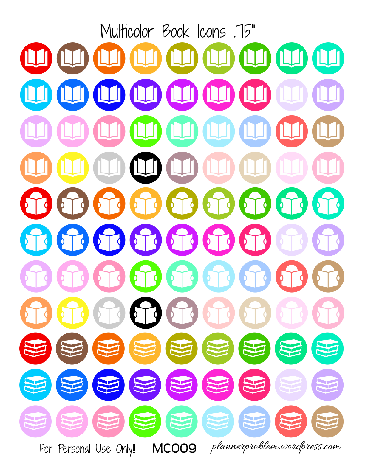 Book Icons – Free Printable Planner Stickers - Worksheets Library throughout Free Printable Icons