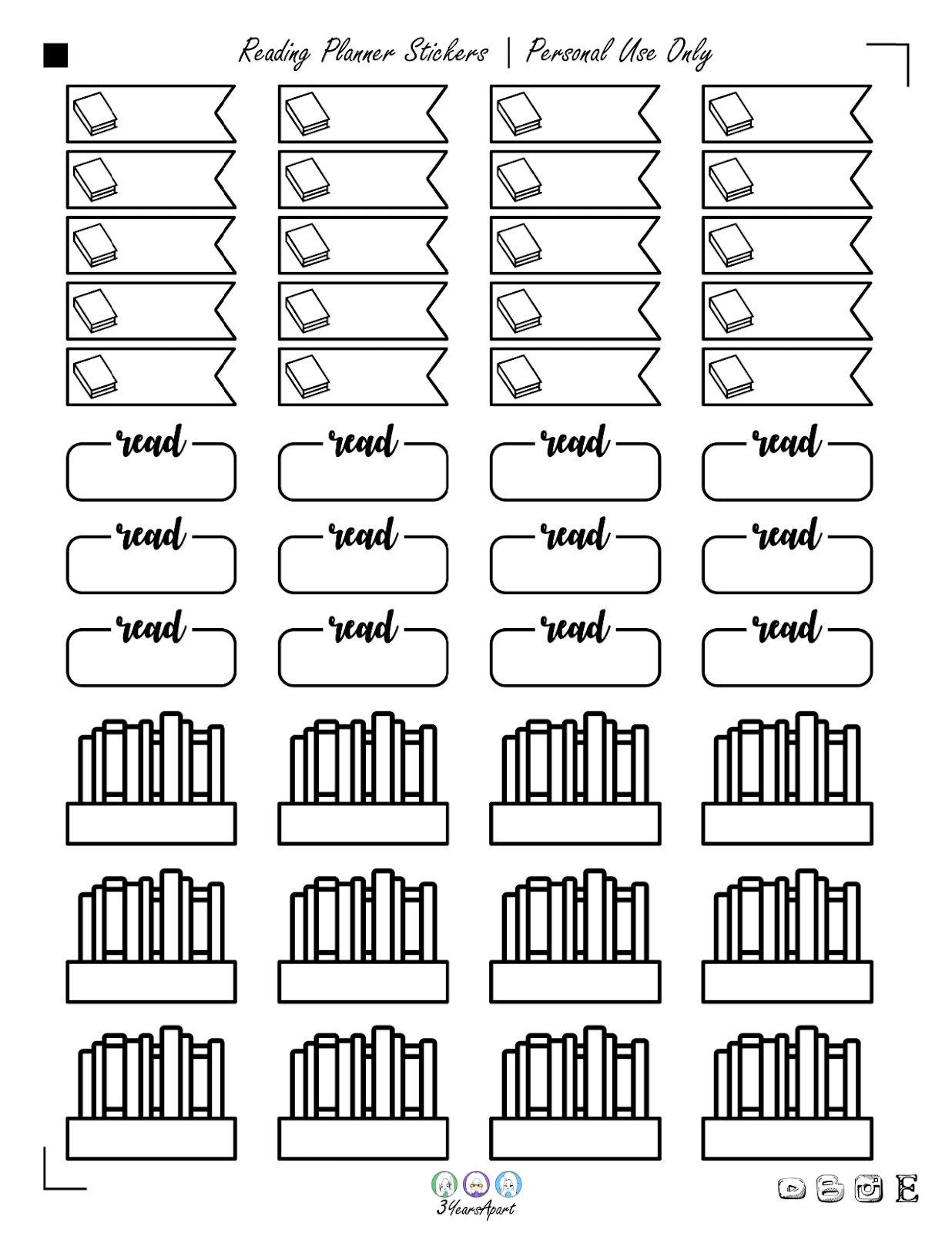 Book Reading Stickers | Free Printable Planner And Bullet Journal pertaining to Bullet Journal Stickers Free Printable Black And White