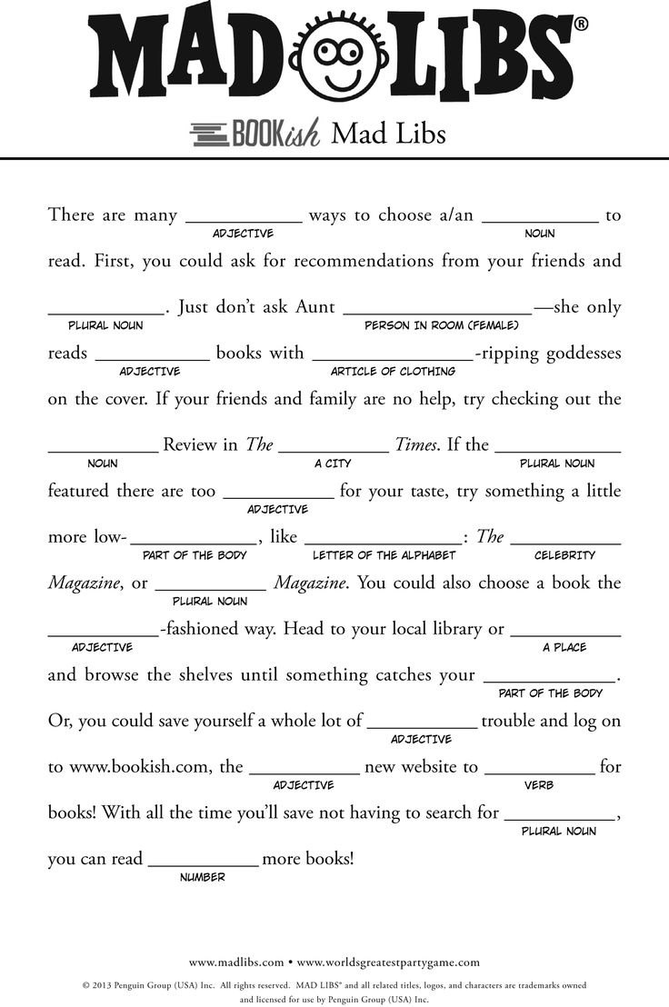 Bookish Mad Libs Http://Www.bookish/Articles/Free-Mad-Libs-For inside Free Printable Mad Libs For Middle School Students