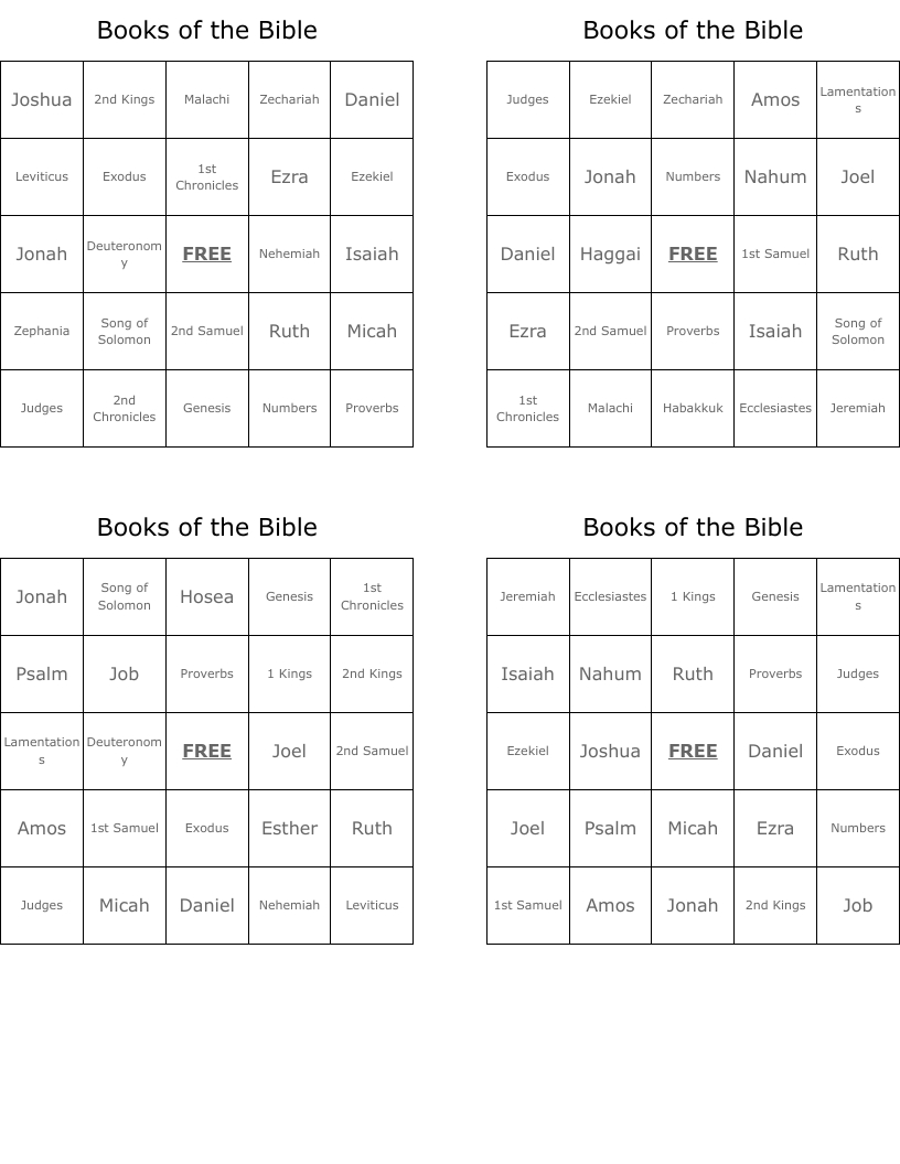 Books Of The Bible Bingo Cards - Wordmint with Bible Bingo Free Printables