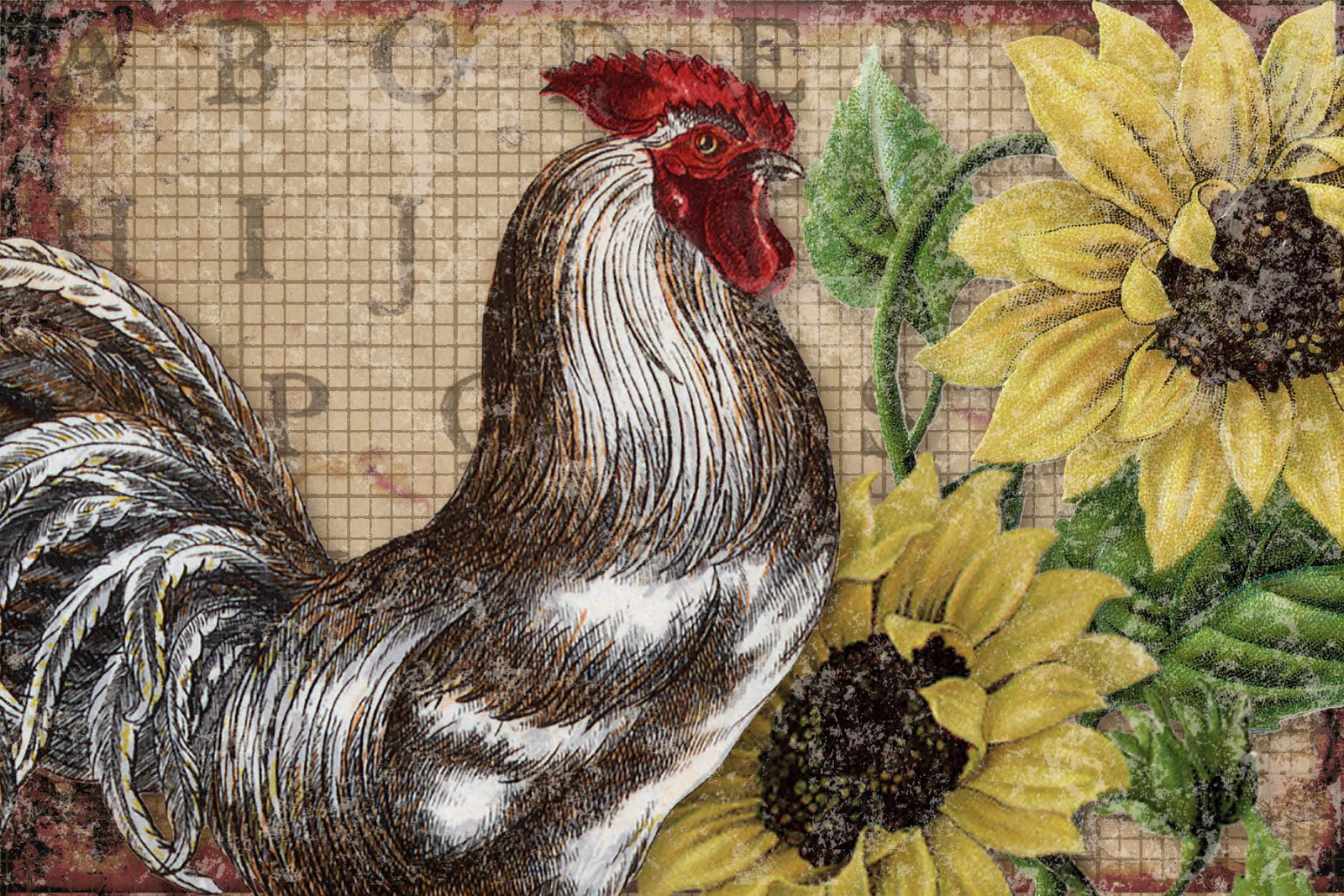 Bountiful Heirlooms: Free Printables: Country Roosters With Sunflowers with regard to Free Printable Pictures Of Roosters
