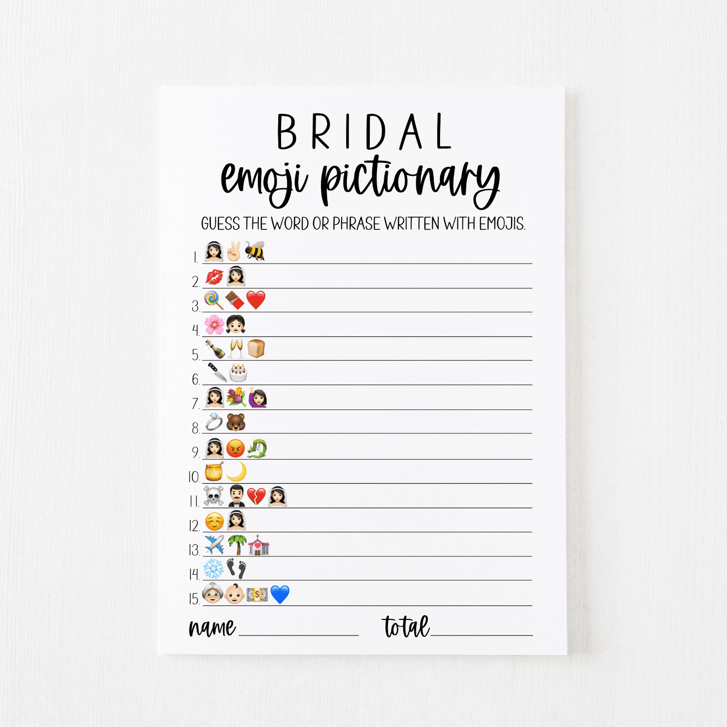 Bridal Emoji Pictionary Cards (Classic) - Modern Moh regarding Wedding Emoji Pictionary Free Printable