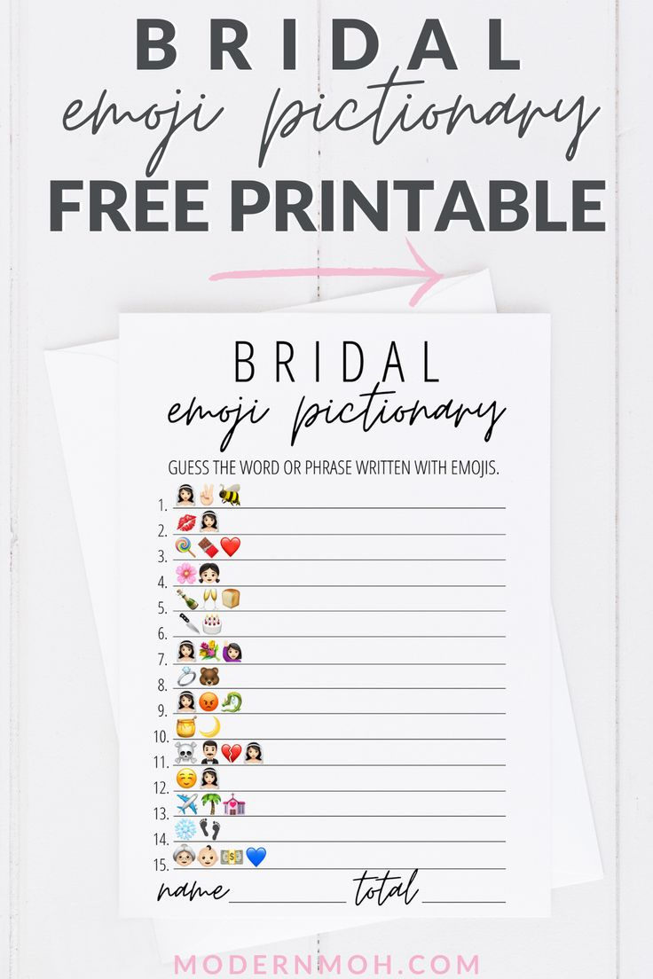 Bridal Emoji Pictionary Free Printable for Emoji Bridal Shower Game Free Printable