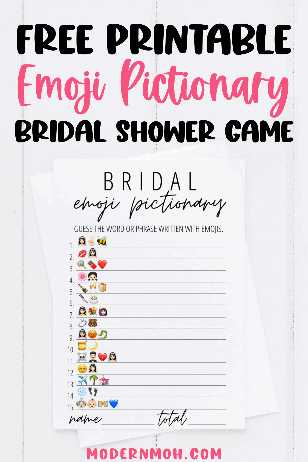 Bridal Emoji Pictionary Free Printable | Modern Moh throughout Wedding Emoji Pictionary Free Printable